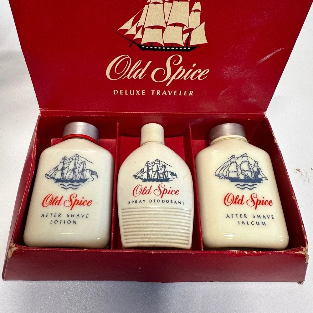 Old Spice Deluxe Traveler Set Mens Vintage Ivory Red Shulton Cologne After Shave